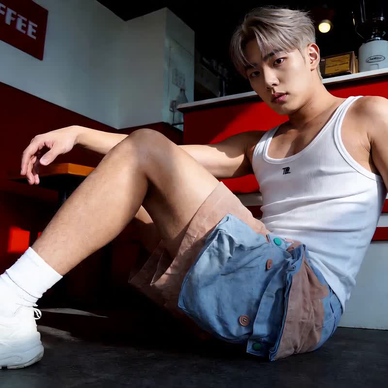 TIMBEE LO 粉蓝色拼色风琴巨袋短裤 运动风棉质帆布立体军袋裤款 - 男士短裤 - 棉 多色