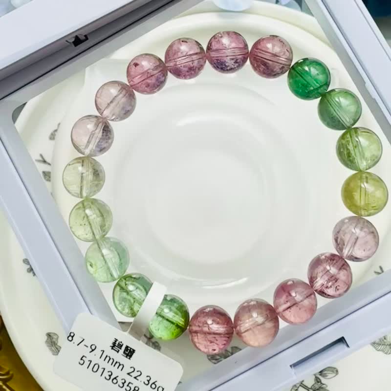 精品春天仙女色粉嫩彩碧玺8.7-9.1mm22.36g高频磁场旺夫石电气石 - 手链/手环 - 水晶 多色