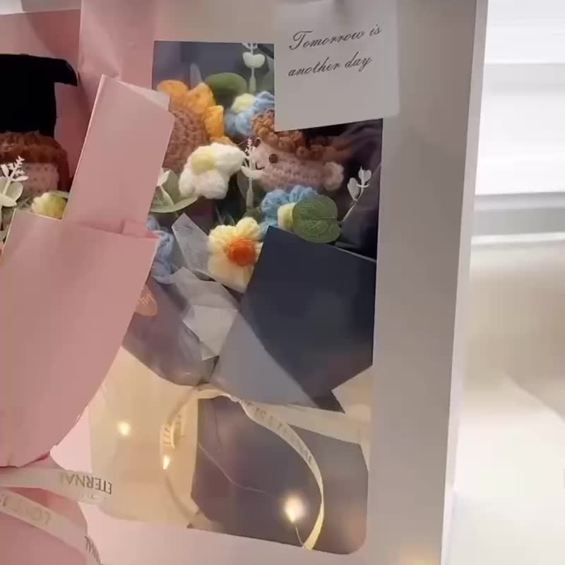针织 毕业花束 毕业快乐款 男孩款 女孩款 -附灯串 提袋 小卡 - 干燥花/捧花 - 新鲜食材 多色