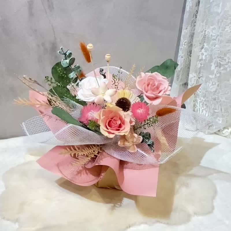 可站立花束 不凋花束 七夕 情人节 告白 毕业 橘黄 - 干燥花/捧花 - 植物．花 橘色