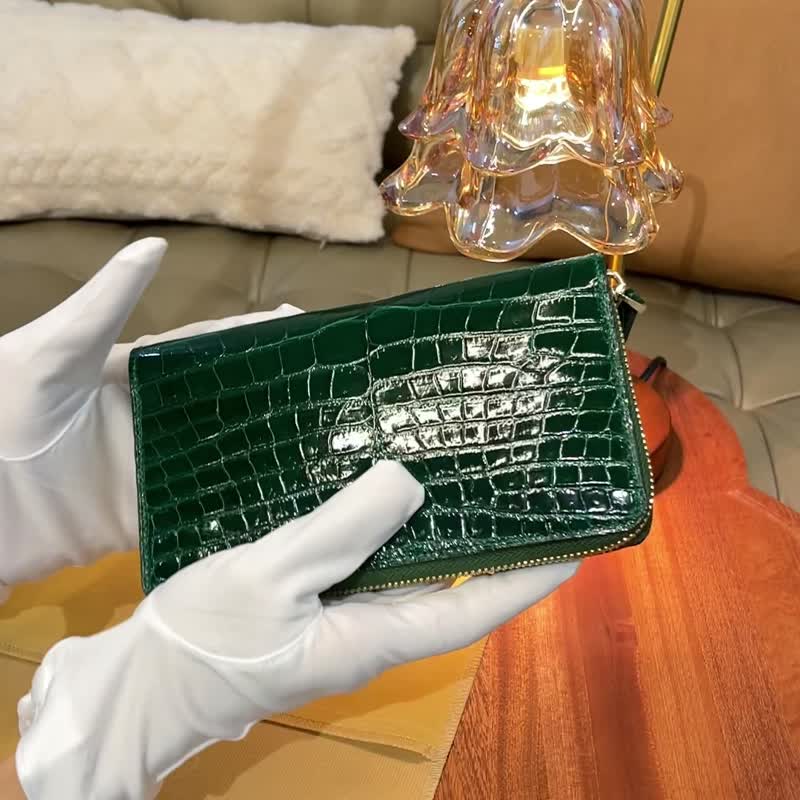 手工制绿色哑面鳄鱼皮革长银包 - 皮夹/钱包 - 真皮 绿色