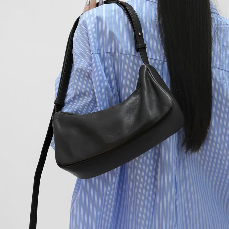 sobag韩版真皮高级感单肩斜挎枕头包女ins气质简约通勤手拎腋下包 - 侧背包/斜挎包 - 真皮 黑色