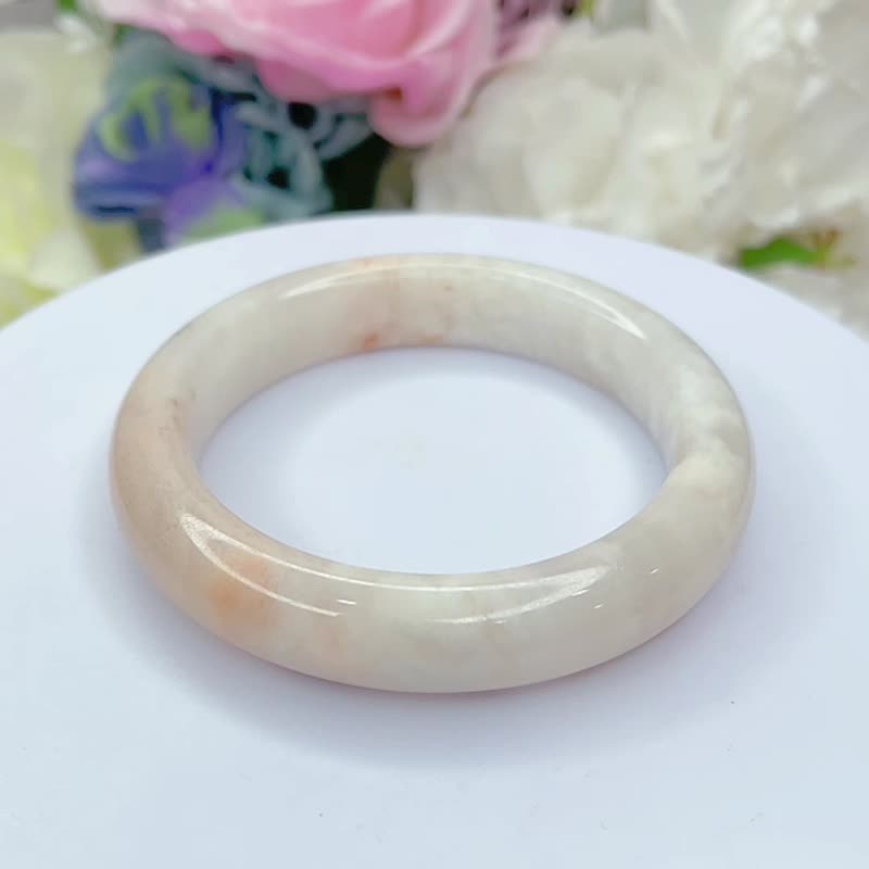 NO.132稀有冰润粉樱花镯带小草花 55MM 圈口 佘太翠玉白粉樱花镯 - 手链/手环 - 玉石 粉红色