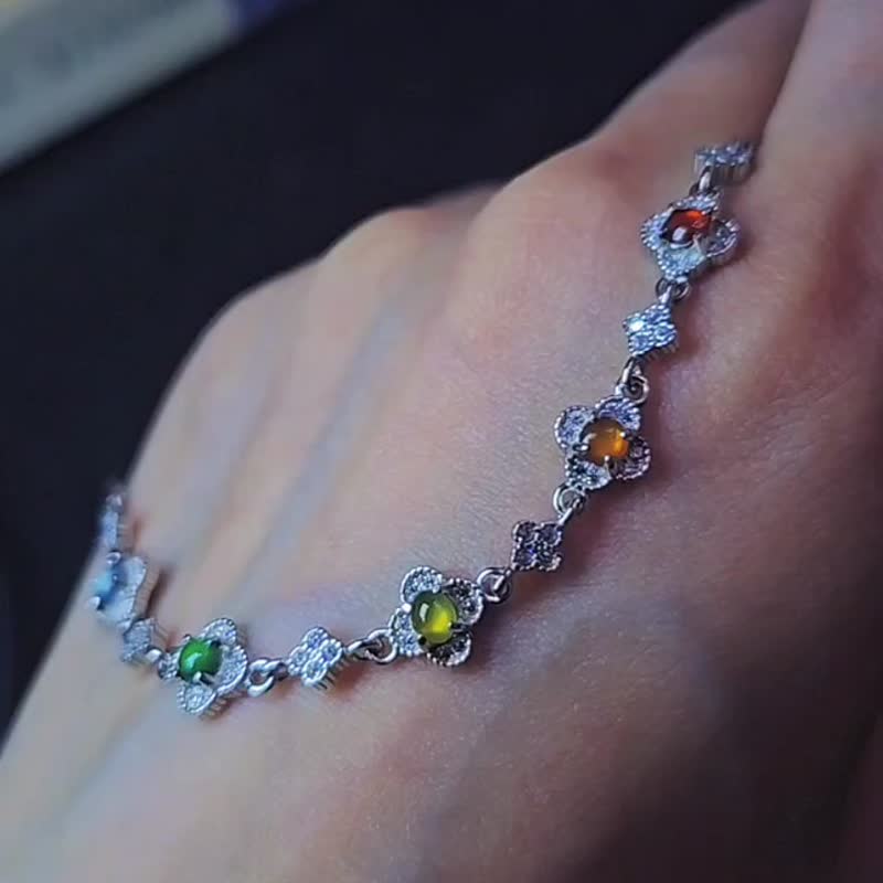 |幸运彩虹仙女|A货翡翠冰玻多宝彩虹蛋3.5mm纯银镀18k多彩手链 - 手链/手环 - 玉石 