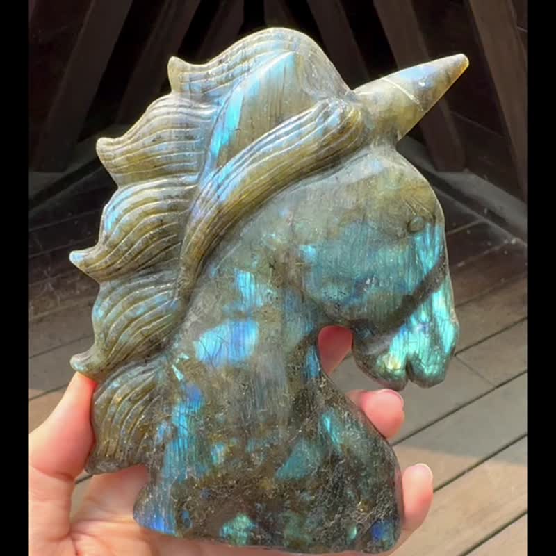 超稀有 立体双面高光感 独角兽拉长石 蓝色彩光晕 七次元神兽 - 摆饰 - 半宝石 多色
