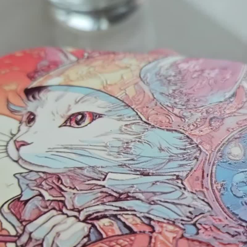 飞行猫-陶瓷杯垫-动物奇幻系列 - 杯垫 - 陶 白色