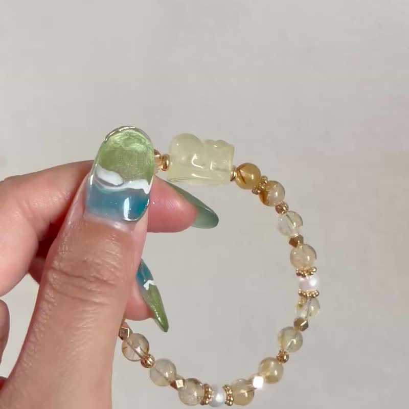 金曜引光 【黄水晶貔貅黄塔晶珍珠设计款手串】引财神器 - 手链/手环 - 水晶 黄色