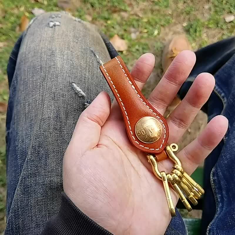MICO 复古风植鞣革挂腰钥匙扣, 手工制作挂腰扣钥匙扣, 古典 - 钥匙链/钥匙包 - 真皮 咖啡色