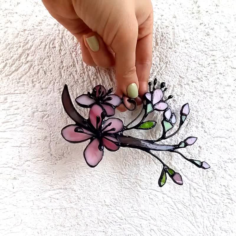 花卉樱花  花卉艺术  彩色玻璃花  Suncatcher 家居装饰 - 墙贴/壁贴 - 玻璃 粉红色