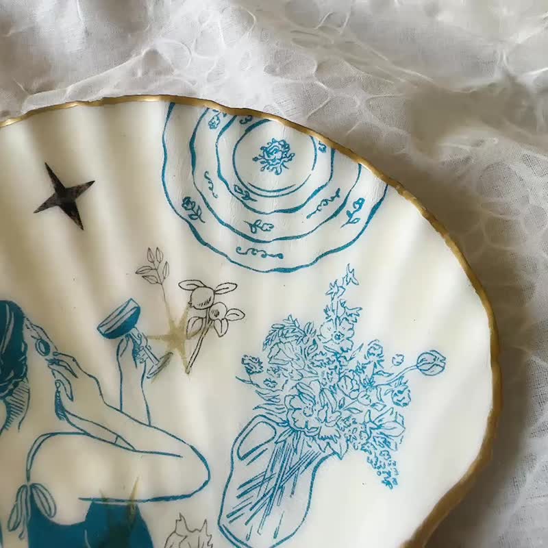 【也形】L 扇贝盘 | 法式蓝 | 水晶饰品陈列收纳盘 - 摆饰 - 贝壳 