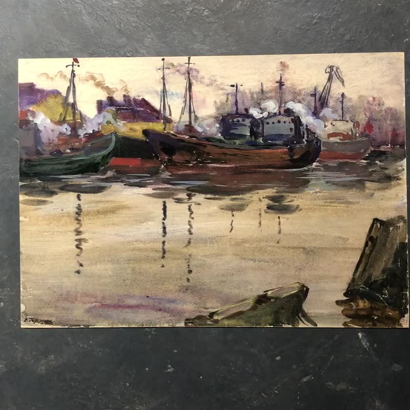 港口船只水彩画纸墙艺术家居装饰 - 墙贴/壁贴 - 纸 