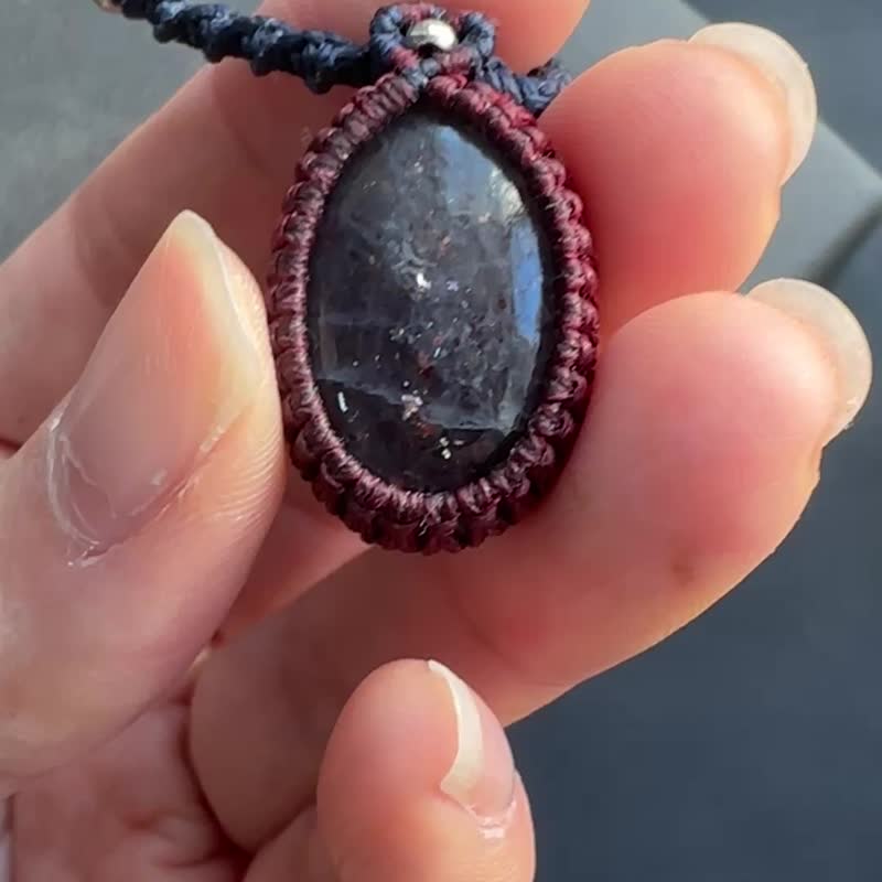 CSP97 简约民族风 蜡线编织 太阳堇青石 项链 (可调长度) - 项链 - 宝石 咖啡色