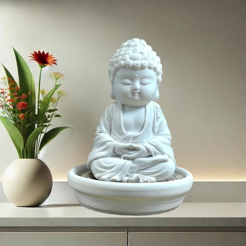 佛像公仔 净念吉祥小佛之育德 小盘圭藻套组 扩香石 居家香氛 - 香薰/精油/线香 - 其他材质 白色