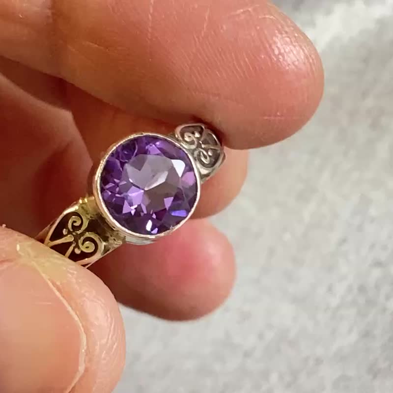 天然 紫水晶 戒指 尼泊尔 手工制 925纯银 - 戒指 - 水晶 紫色