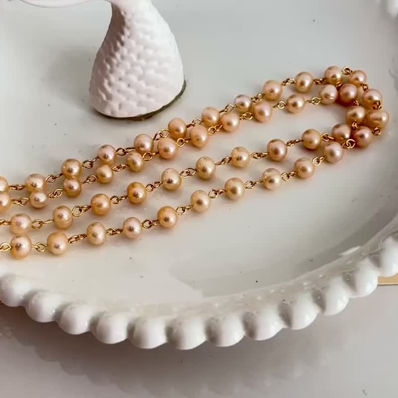 橘子汽水串链 天然淡水珍珠 橘色珍珠 极光 项链/毛衣链 - 项链 - 珍珠 橘色