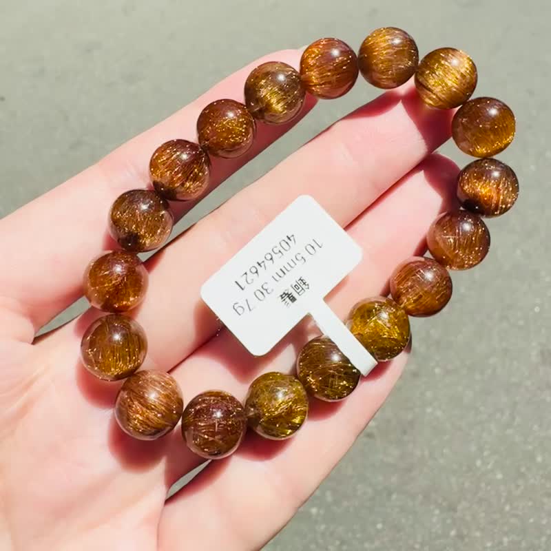 天然爆闪老矿浓铜发晶10.5mm30.7g正财事业辟邪挡煞逢凶化吉 - 手链/手环 - 水晶 金色