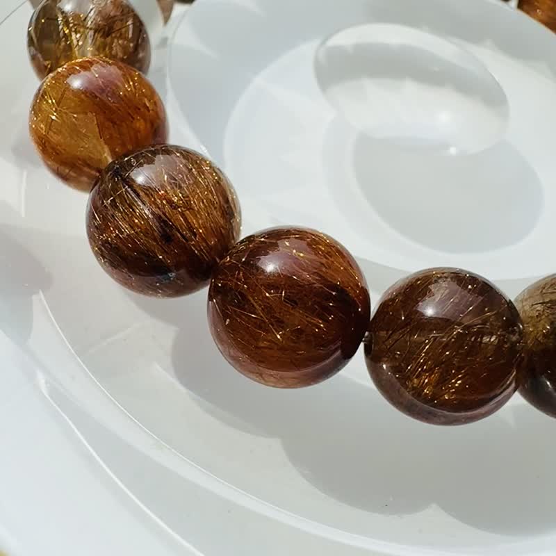 精品爆闪老矿浓铜发晶 10.5mm30.7g 正财事业辟邪挡煞逢凶化吉 - 手链/手环 - 水晶 金色
