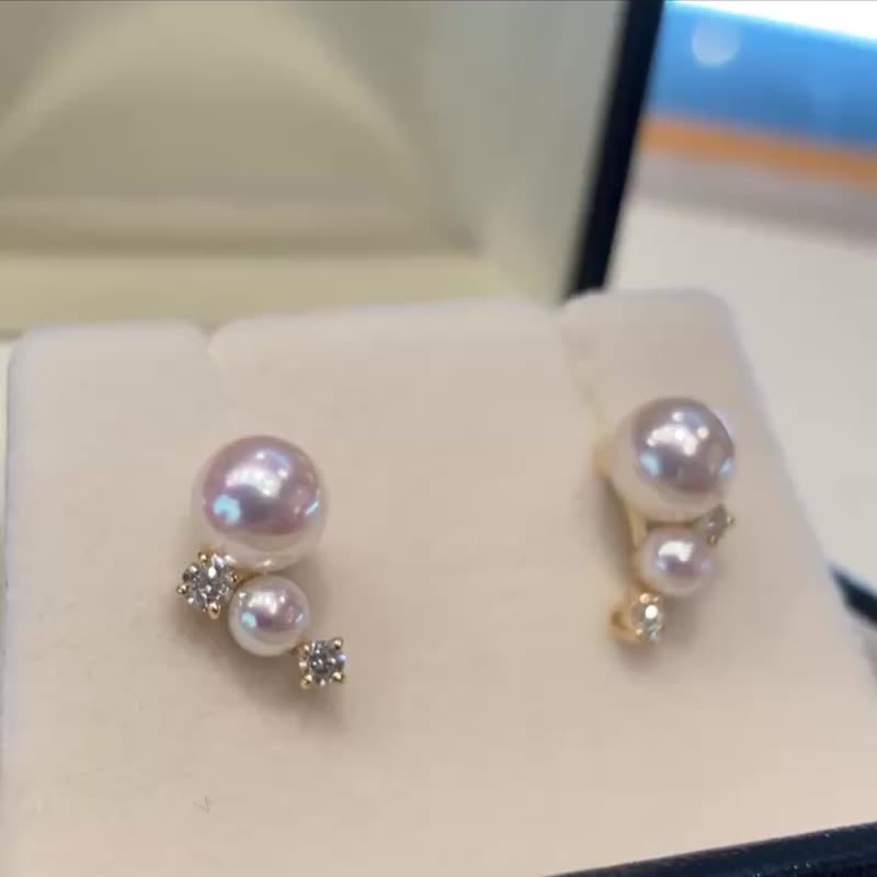 18K 天然钻石 海水Akoya珍珠耳环 Luxu Limit 日本制 耳夹耳环 - 耳环/耳夹 - 珍珠 