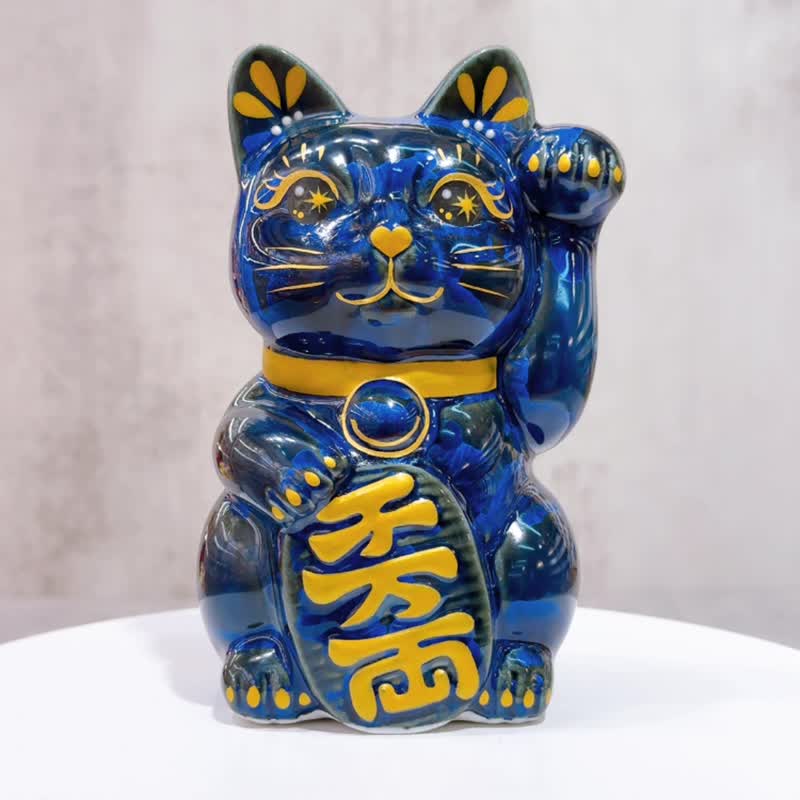 【青墨聚宝】日本清水烧招财猫 | 青墨 千万両 左 - 摆饰 - 瓷 蓝色