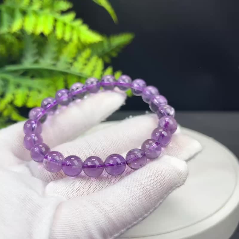 精美巴西紫水晶手串8.5mm冰透闪片紫色水晶手錬缓解压力驱邪避煞 - 手链/手环 - 水晶 紫色