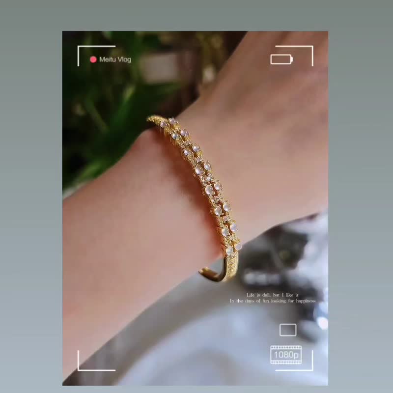 净化•财富|高冰玻白翡|缅甸A货翡翠纯银镀18k金手镯手链 - 手链/手环 - 玉石 