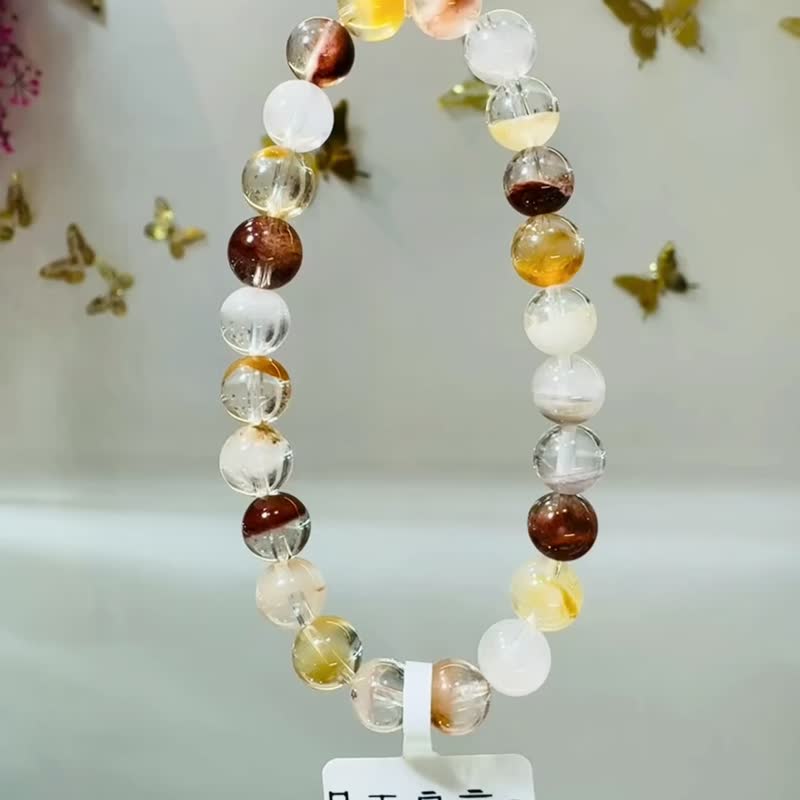 天然玻璃体大地色系温暖半盆彩兔毛水晶8mm17.48g正向能量快乐 - 手链/手环 - 水晶 多色