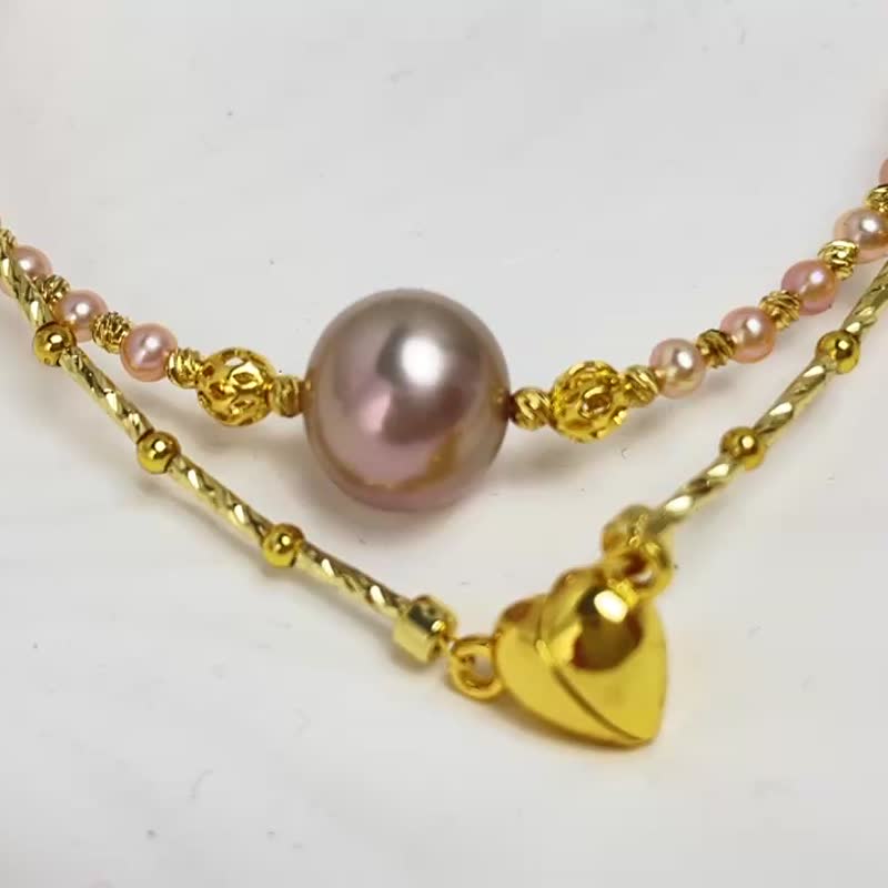 粉红天使 天然淡水珍珠 粉色珍珠 华丽 磁吸扣 项链 - 项链 - 珍珠 粉红色