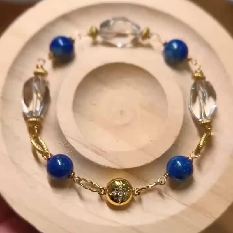 茶白水晶  青晶石  钛钢金色水钻磁吸扣手链 - 手链/手环 - 水晶 蓝色