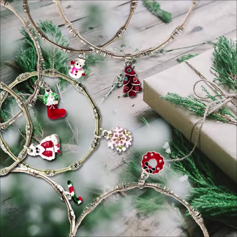 银珠手链 红针叶树 粉色雪花 拐杖糖 桂冠花环 圣诞老人雪靴雪人 - 手链/手环 - 银 多色