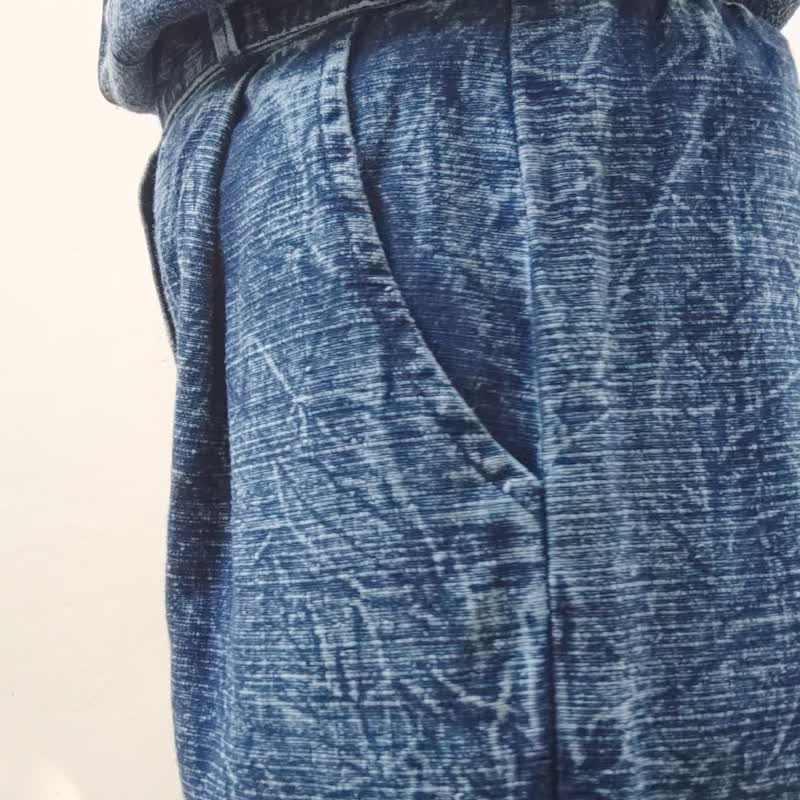 Straight Stonewash - 靛蓝色石洗直筒裤松紧腰 - 男士长裤 - 棉 蓝色