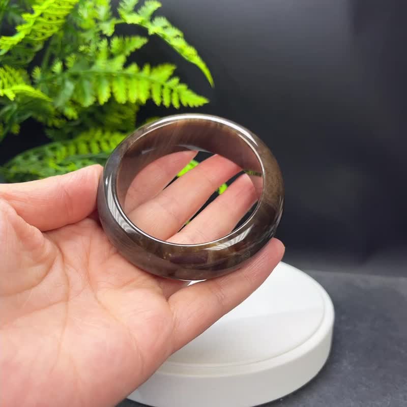 深咖啡色玛瑙手镯 56MM 高瓷玉化千层纹玉髓手环 一线天 灵气助运 - 手链/手环 - 半宝石 咖啡色