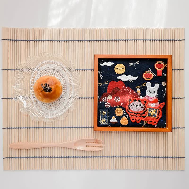 中秋【赏月祈福】木制刺绣托盘/DIY材料包/成品订制 - 编织/刺绣/羊毛毡/裁缝 - 棉 蓝色