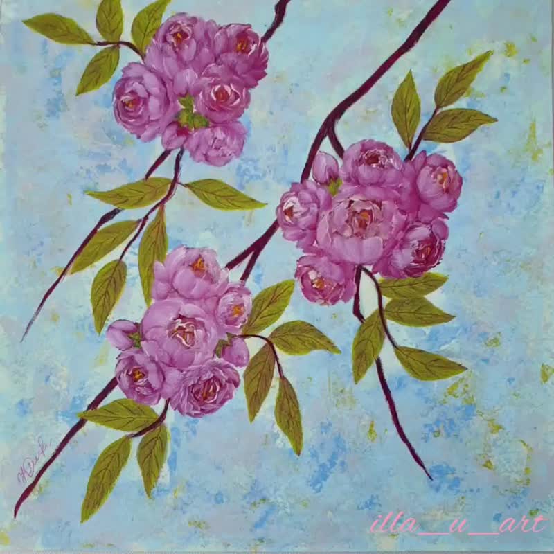 Roses Painting Flowers Original Art Floral Wall Art Pink Flower Acrylic Painting - 海报/装饰画/版画 - 其他材质 多色