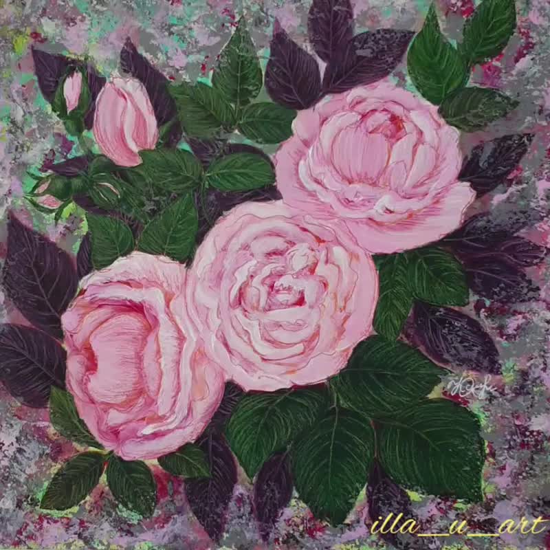 Roses Painting Floral Original Art Flowers Wall Art Pink Flower Acrylic Painting - 海报/装饰画/版画 - 其他材质 多色
