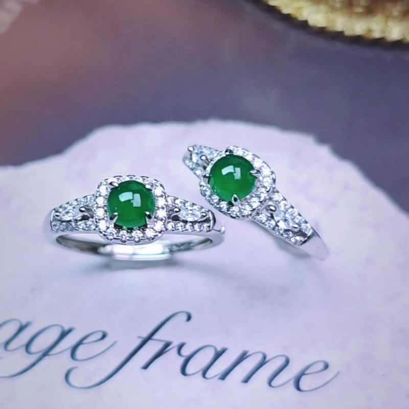 超值一对价•招财•健康|老冰绿|A货翡翠纯银中性豪镶篓空戒指 - 戒指 - 玉石 