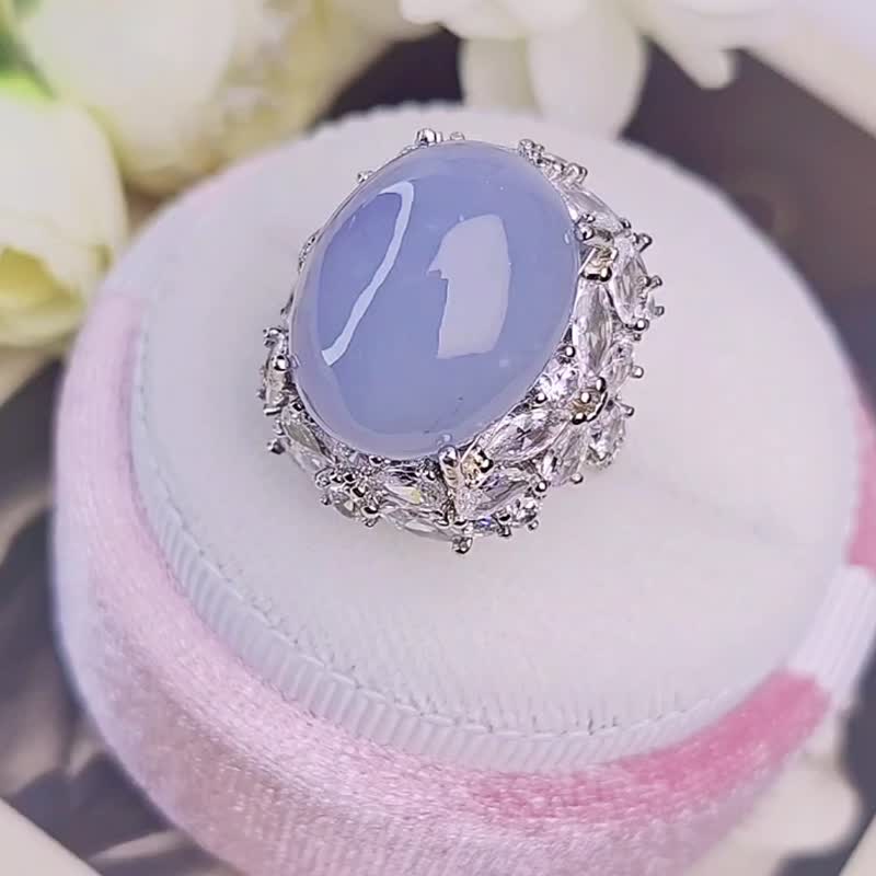 招财 贵人运|贵气|缅甸A货翡翠细糯紫罗兰鸽子大蛋面纯银豪镶戒指 - 戒指 - 玉石 