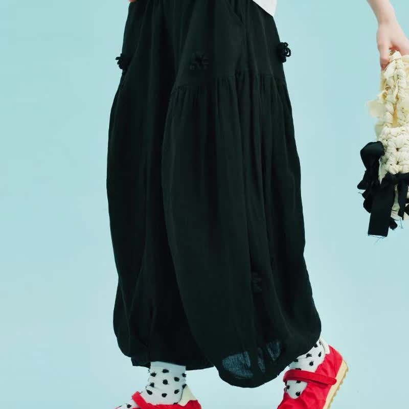 黑色手工勾花宽裤 / 长裤 裤子 - 女装长裤 - 棉．麻 黑色