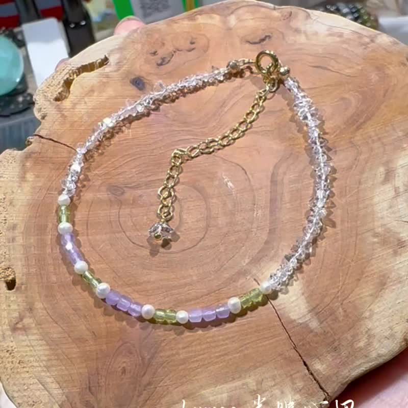 薰衣草紫水晶 橄榄石 珍珠 赫基蒙钻石 手链 - 手链/手环 - 水晶 紫色