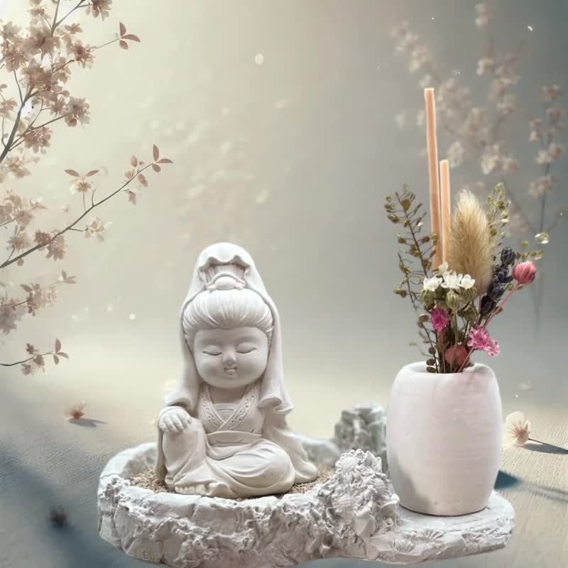 净念吉祥公仔之观音 豪华田园套组 结合艺术香氛扩香  祥和美好 - 香薰/精油/线香 - 水泥 白色