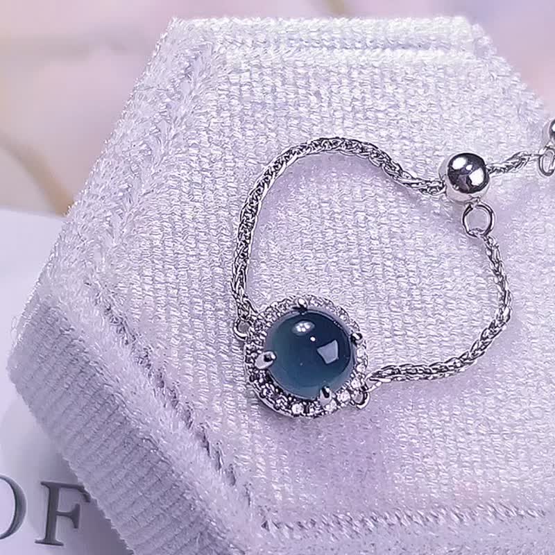 财水|海蓝之谜高冰起胶蓝翡|A货翡翠纯银戒指戒链 - 戒指 - 玉石 多色