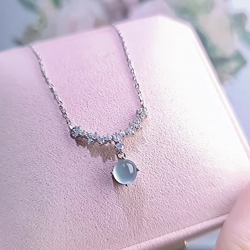 财水|梦幻天空蓝刚蛋面女神链|A货翡翠纯银项链 - 项链 - 玉石 