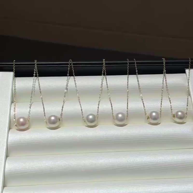 极光之域18K金Akoya海水珍珠真珠项链8.5–9mm路路通珍珠项链7 - 项链 - 珍珠 金色