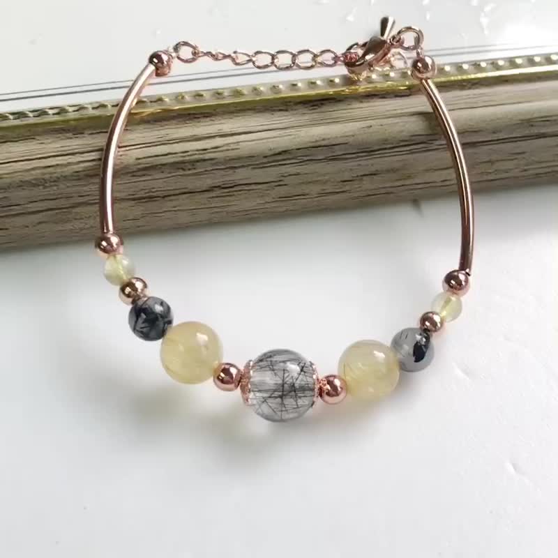 发财仙子  提升金运 金发晶 黑髪晶 手链 天然石  财运 僻邪 - 手链/手环 - 水晶 金色