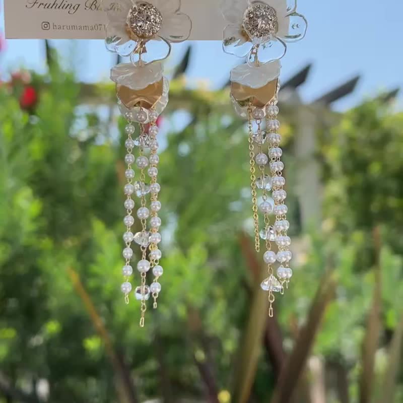 Wedding Wedding Bridal Clear Transparent Pearl Chain Clip-On - 耳环/耳夹 - 塑料 透明