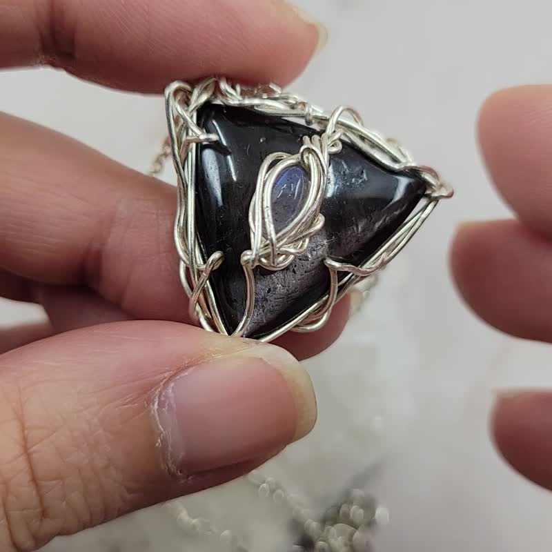 999纯银 手工绕线 金运石 配拉长石 短颈链 - 项链 - 水晶 