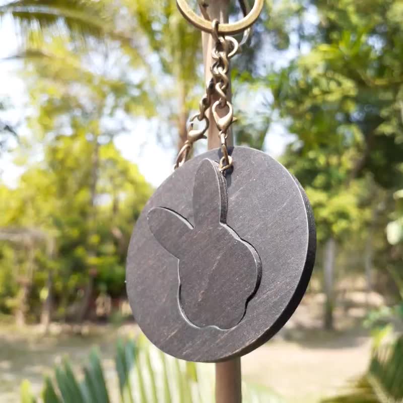 手工木作创意钥匙圈  生肖_兔圈圈 - 钥匙链/钥匙包 - 木头 咖啡色