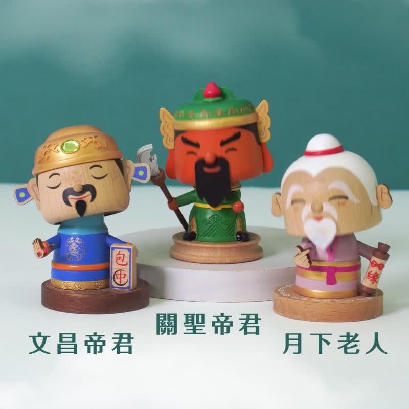 【新年神明】关圣帝君 文昌帝君 月下老人 弹簧摇头公仔 新年送礼 - 摆饰 - 木头 红色