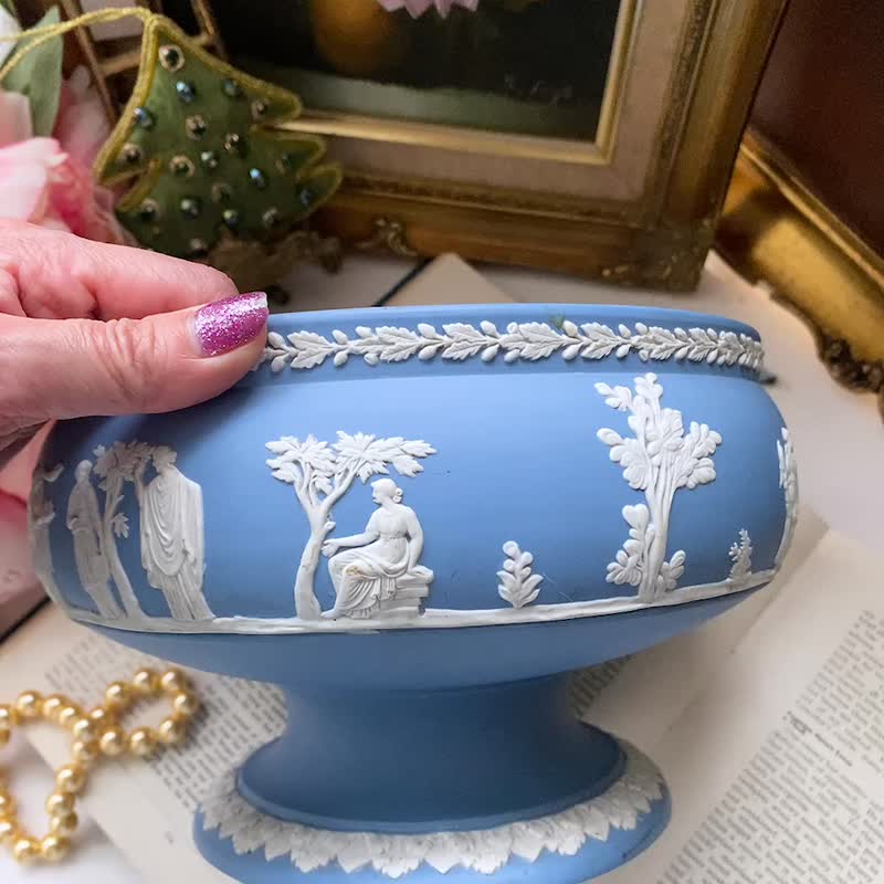 英国制Wedgwood jasper 蓝色碧玉浮雕希腊神话水果盅过年送礼 - 其他 - 瓷 蓝色