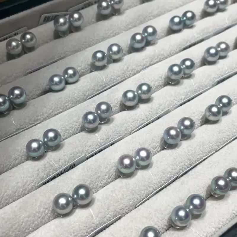 回馈粉丝款静夜光真多麻灰天然珍珠真珠耳环7–7.5mm18K金耳针 - 耳环/耳夹 - 珍珠 银色