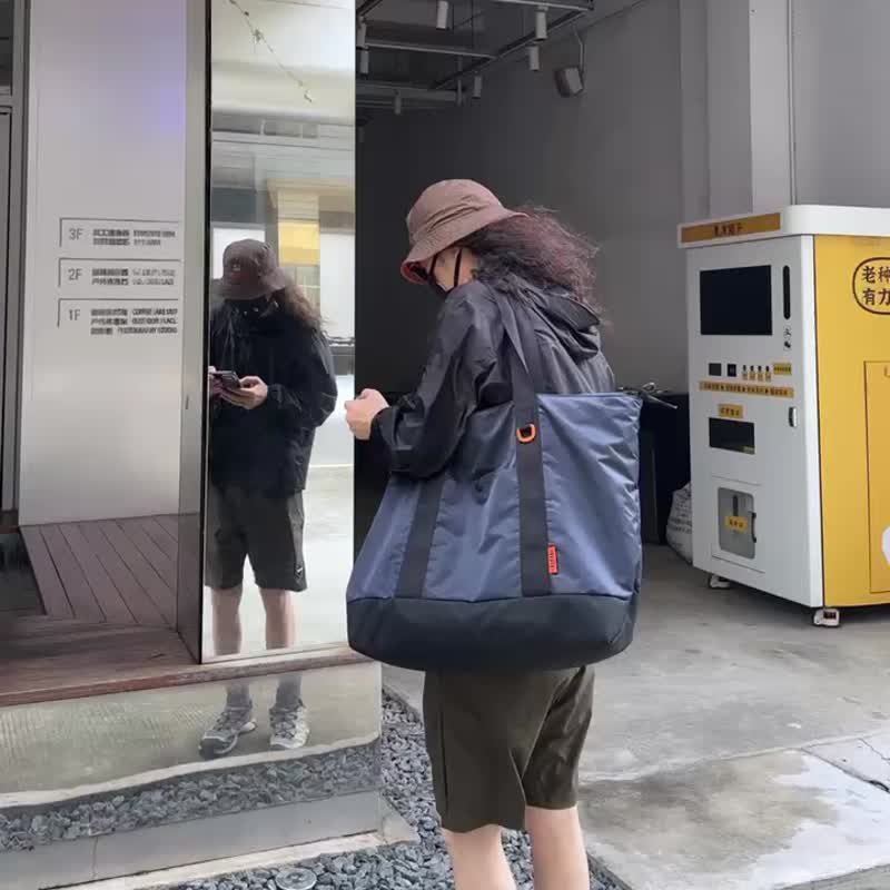 时尚超大容量托特包通勤短途旅行收纳包潮流单肩手提包 - 侧背包/斜挎包 - 尼龙 蓝色